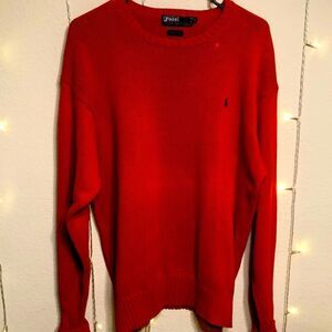 NWOT POLO by Ralph Lauren Red Crew Neck 100% Cotton Sweater